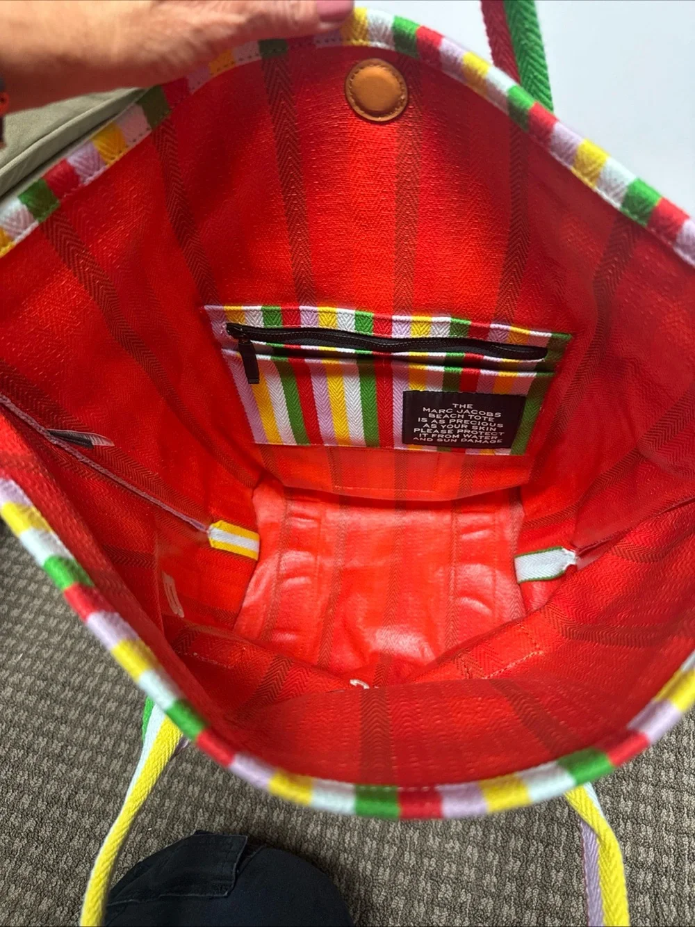 Marc Jacobs The Beach Tote Bag Red/White/Green/Yellow/Pink Stripes Excellent